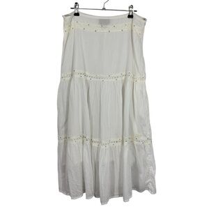 Roxxi Tiered Peasant Midi Skirt Sz L White Sequins Boho Romantic Flirty Gauzy